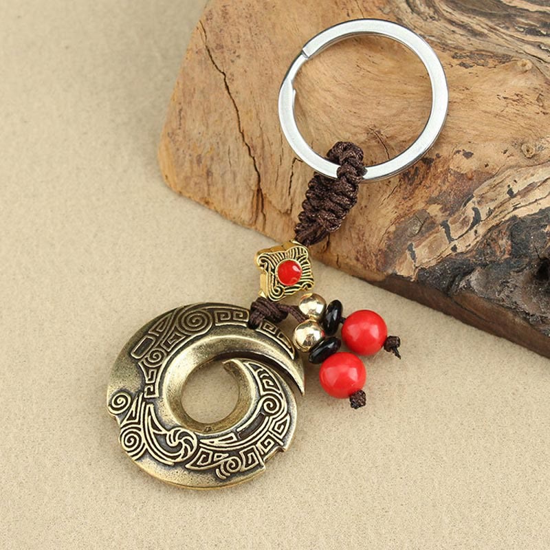 Porte-clés porte-bonheur en cuivre avec inscription « Bonne chance »