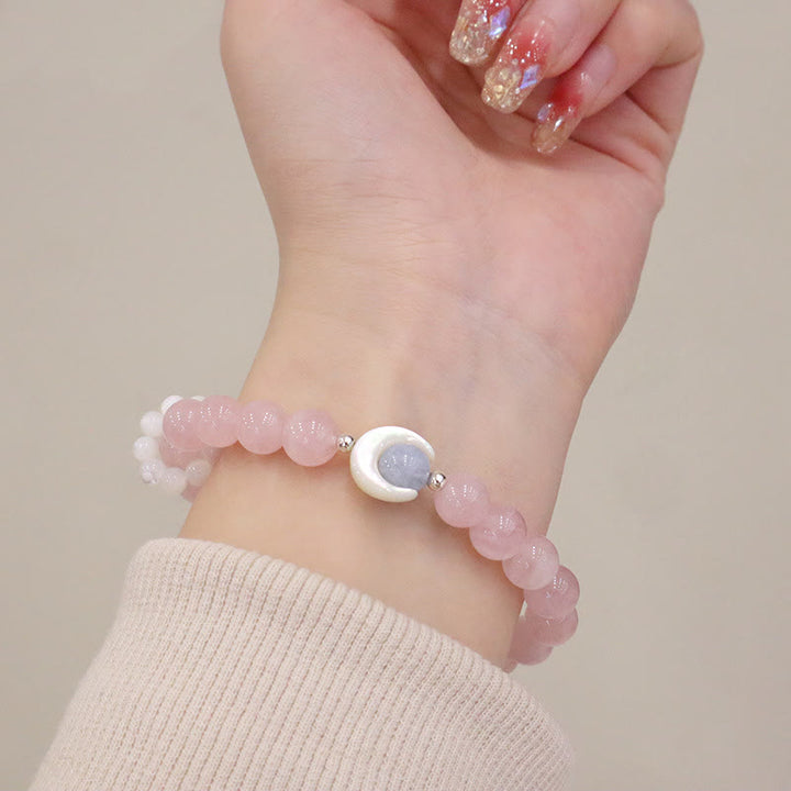 Buddha Stones de guérison en forme de croissant de lune en argent sterling 925 avec améthyste naturelle et aigue-marine en cristal rose œil de chat