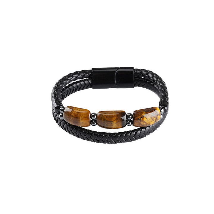 Bracelet en cuir avec boucle magnétique et protection naturelle de l'œil de tigre et des Buddha Stones