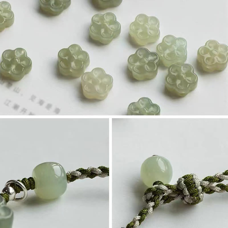 Bracelet tressé en jade fait main avec des Buddha Stones et des fleurs de prunier