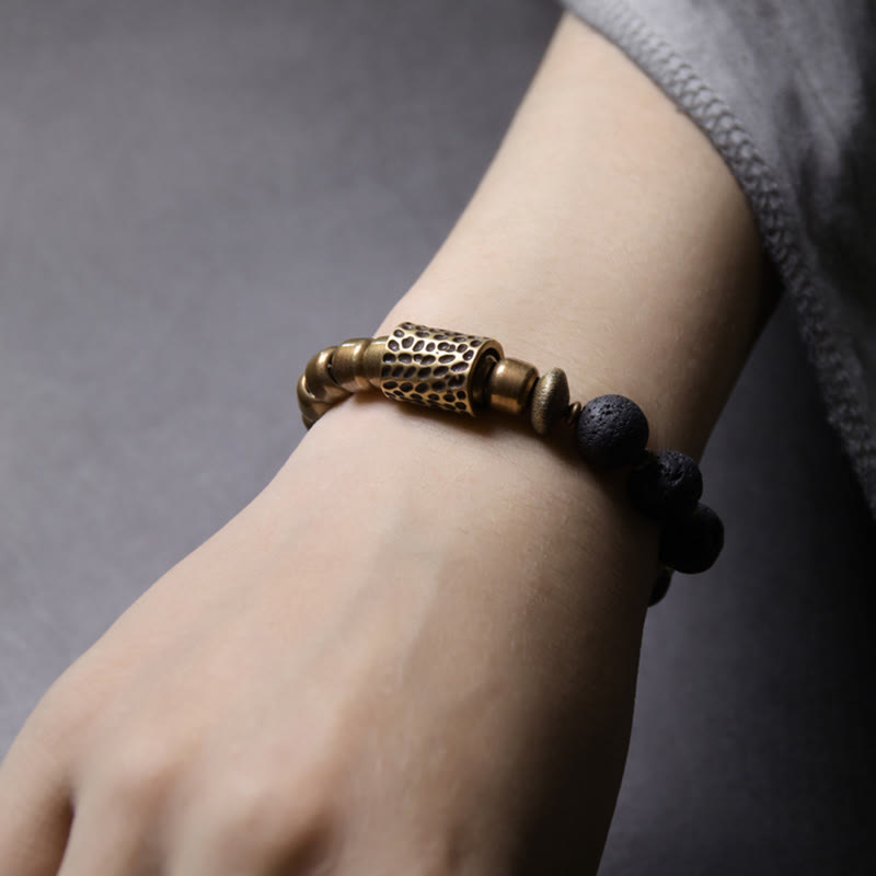 Bracelet de guérison en cuivre Buddha Stones et pierre de lave, obsidienne arc-en-ciel