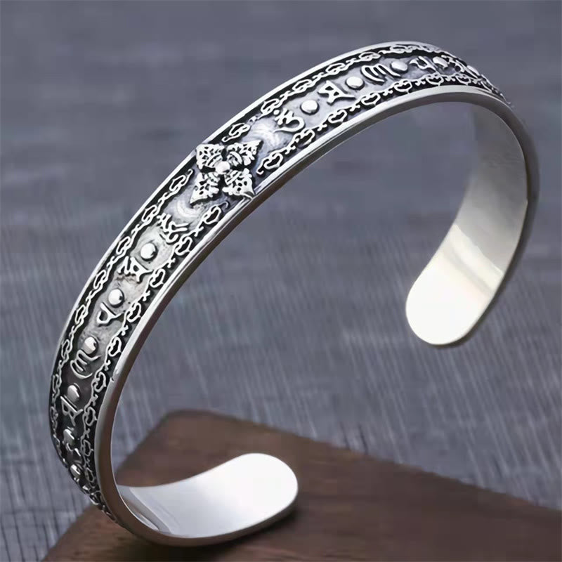 Bracelet manchette de sagesse gravé en argent sterling 925 Buddha Stones Om Mani Padme Hum Double Dorje
