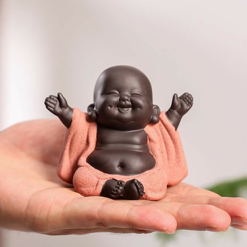 Buddha Stones Toujours Souriant Bouddha Rieur Richesse Chance Argile Violette Statue Maitreya Décoration - Bouddha rieur toujours souriant - image 0