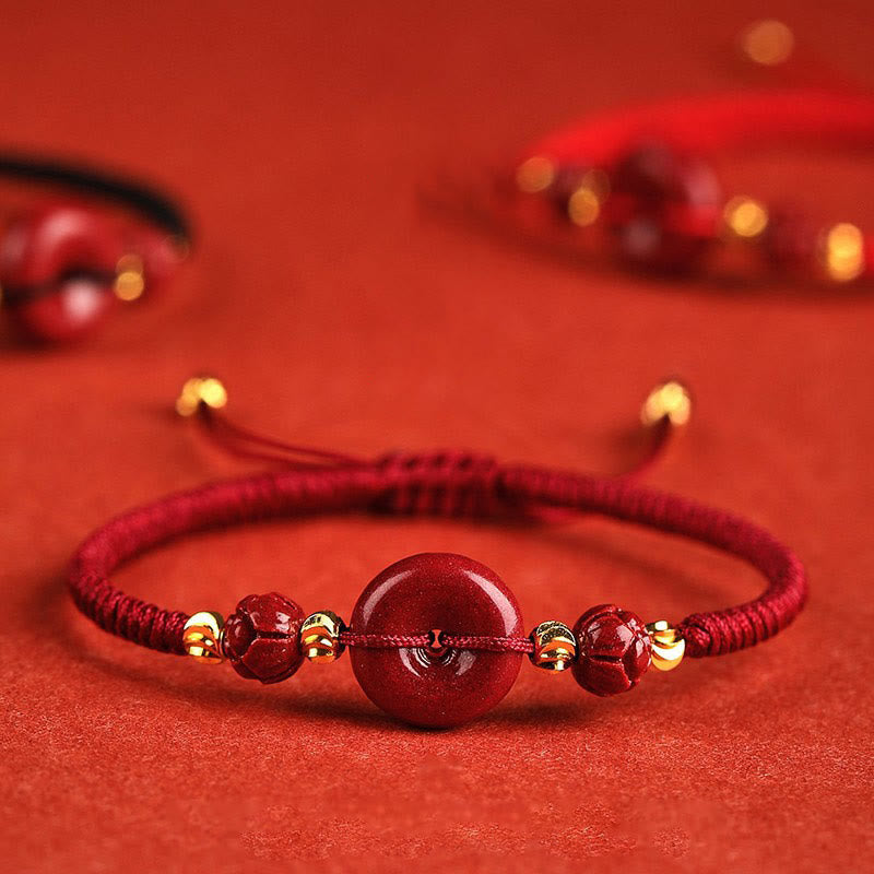 Bracelet tressé avec boucle de paix et bénédiction en Buddha Stones fait à la main en cinabre et lotus - image 1