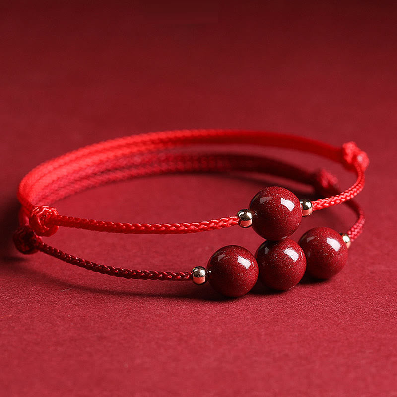Bracelet de cheville en perles de cinabre porte-bonheur naturelles en Buddha Stones