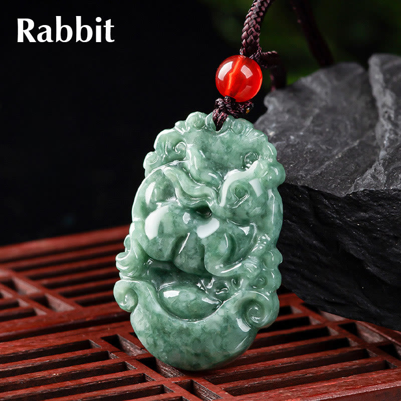 Buddha Stones pendentif de prospérité en jade naturel avec 12 signes du zodiaque chinois - Lapin - image 18