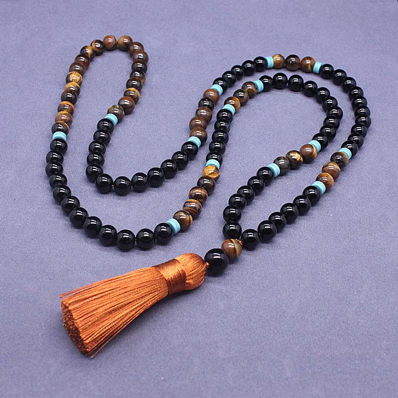 Ensemble Mala paisible en onyx noir tibétain Buddha Stones