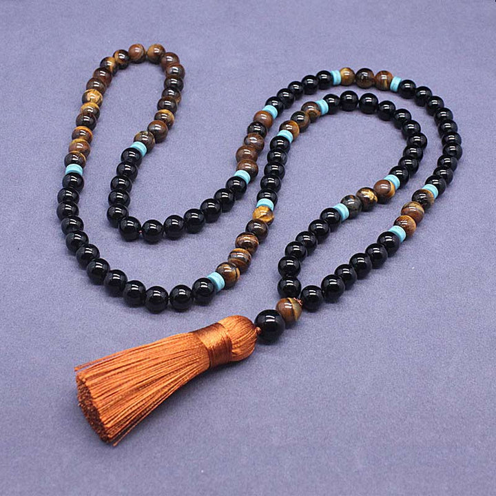 Ensemble Mala paisible en onyx noir tibétain Buddha Stones