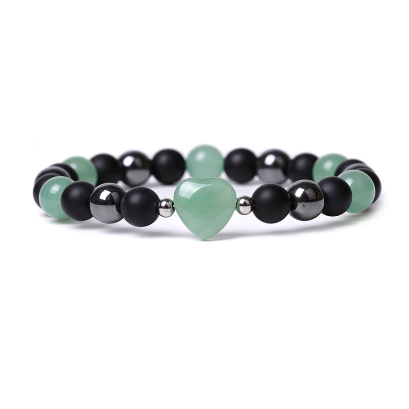 Bracelet de protection en forme de cœur Buddha Stones pierre d'onyx noir et œil de tigre en cristal