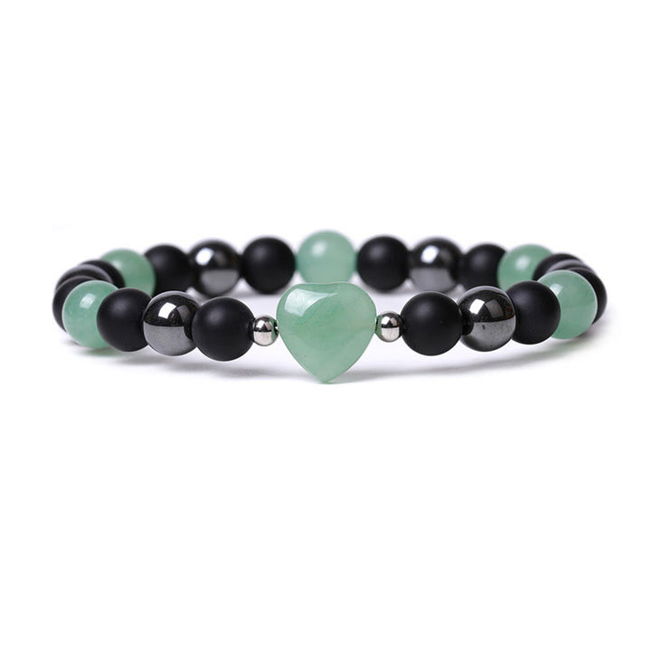 Bracelet de protection en forme de cœur Buddha Stones pierre d'onyx noir et œil de tigre en cristal