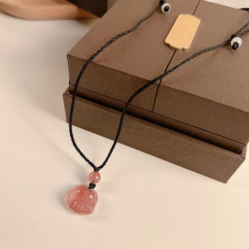 Collier pendentif de guérison en forme de patte de chat avec quartz fraise et Buddha Stones - image 10
