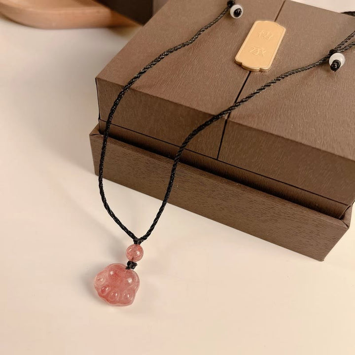 Collier pendentif de guérison en forme de patte de chat avec quartz fraise et Buddha Stones - image 10