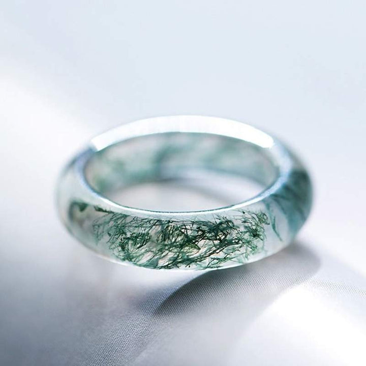 Bague d'équilibre et de guérison en agate mousse avec Buddha Stones - 22 mm - image 1