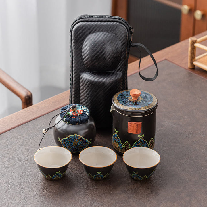 Théière chinoise Gongfu en céramique avec Buddha Stones - Noir - 1 théière + 3 tasses + 1 petit sachet + 1 boîte à thé - image 21