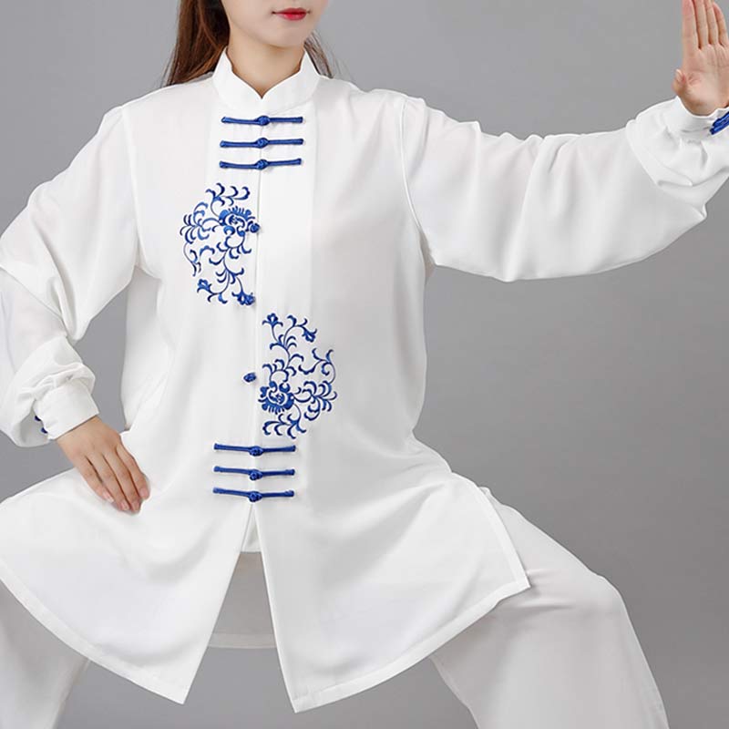 Ensemble de vêtements unisexe avec broderie de fleurs et Buddha Stones pour méditation, prière spirituelle, zen, tai-chi, qigong