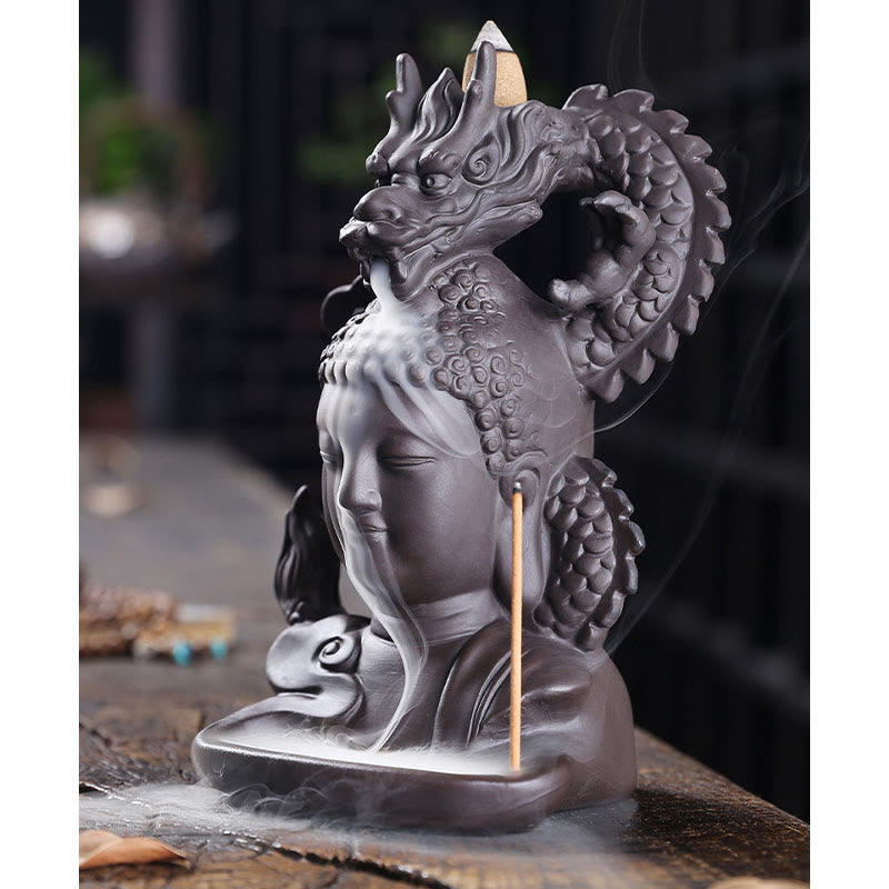 Buddha Stones Dragon Bouddha Nuages de bon augure Brûleur d'encens de guérison en argile violette Décoration