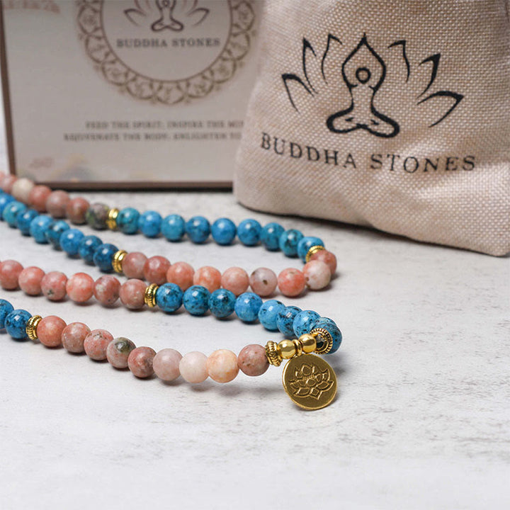 Bracelet de prière de méditation en pierre rouge apatite avec 108 perles de Mala Buddha Stones