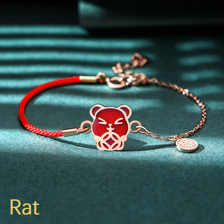 Bracelet chaîne en fil rouge Buddha Stones en argent sterling 925 changeant de couleur, signe du zodiaque chinois, protection de la chance