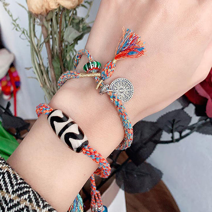 Bracelet tressé de protection en perles Dzi faites à la main en argent sterling 925 tibétain Om Mani Padme Hum