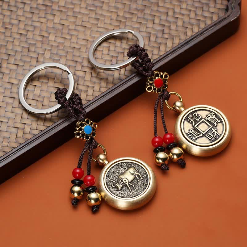 Porte-clés avec 12 bénédictions du zodiaque chinois pour la richesse et la fortune