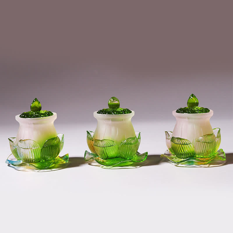 Pièce d'art en cristal Liuli faite à la main en forme de lotus Feng Shui pour la maison ou le bureau