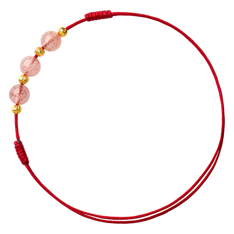 Bracelet de cheville en fil rouge avec perles en cristal de fraise et Buddha Stones