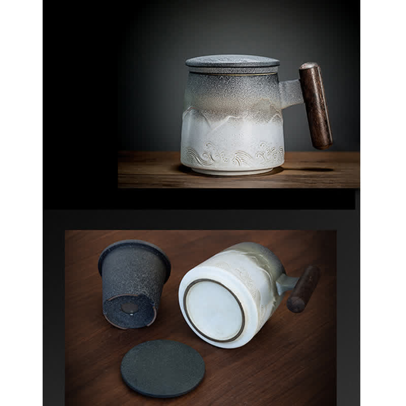 Tasses à thé en céramique vintage Buddha Stones Mountain Sea