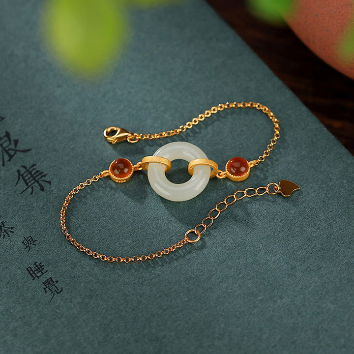 Bracelet porte-bonheur en agate rouge avec boucle de paix en jade naturel Hetian en Buddha Stones