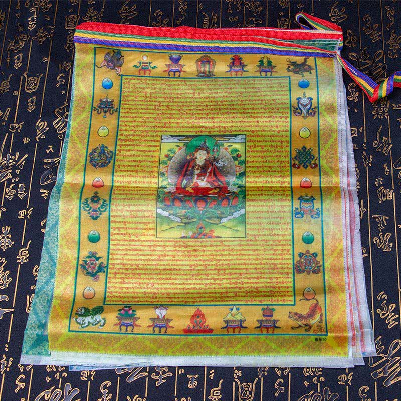 Buddha Stones Drapeau de prière extérieur tibétain à cinq couleurs représentant le Bouddha du Cheval de Vent et Tara, symbole de guérison et de bon augure - image 1