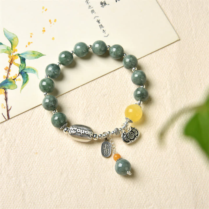 Bracelet de réussite en argent sterling 925 et jade cyan avec Buddha Stones