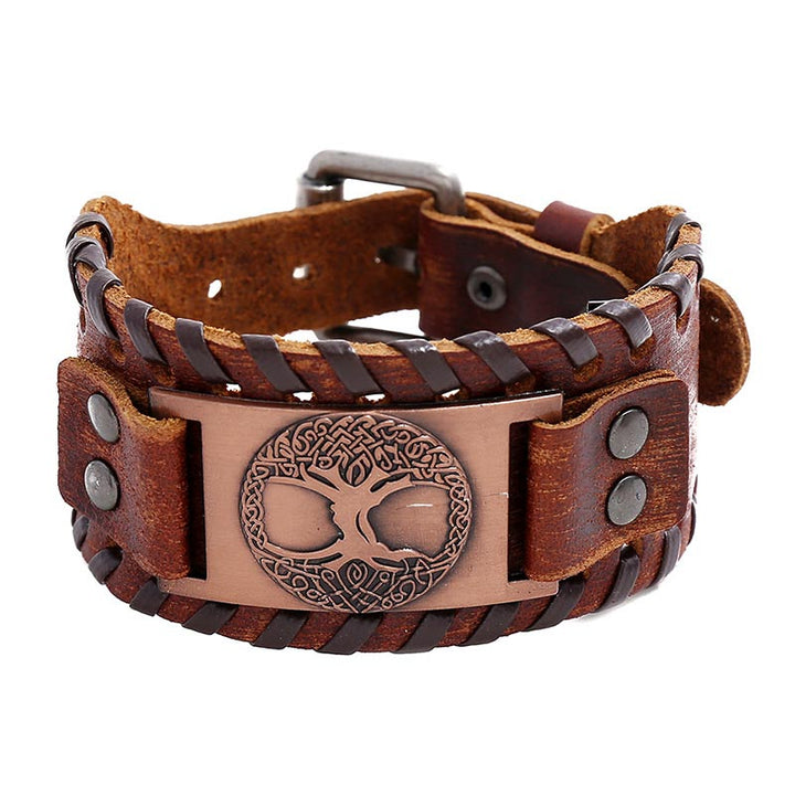 Bracelet en cuir avec Buddha Stones et arbre de vie porte-bonheur