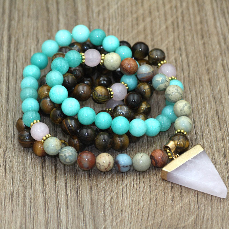 Bracelet Mala de guérison en pierre naturelle œil de tigre avec 108 Buddha Stones