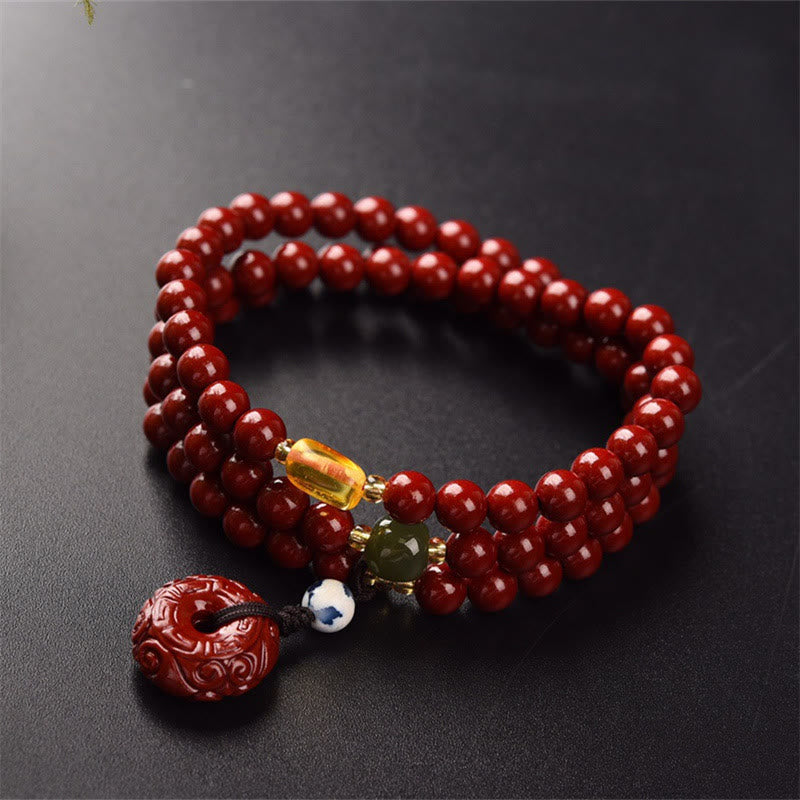 Bracelet Mala tibétain à triple tour avec boucle de paix et Buddha Stones