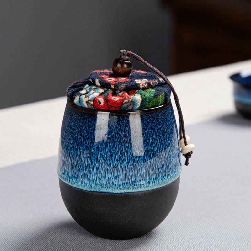 Coffret cadeau portable avec théière en céramique et théière chinoise Gongfu en dégradé de couleurs bleues et Buddha Stones