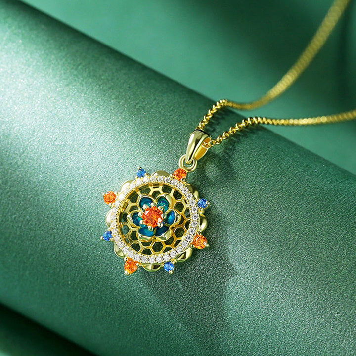 Collier pendentif en argent sterling 925 Buddha Stones et fleur de lotus en zircon coloré pour nouveau départ