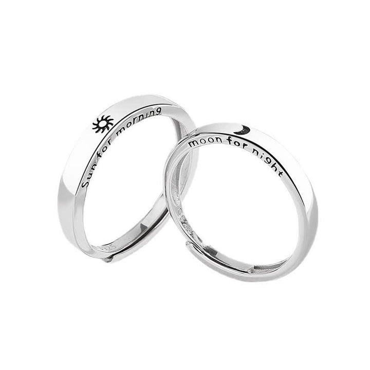 Bague de couple réglable en argent sterling 925 Buddha Stones et protection du soleil et de la lune