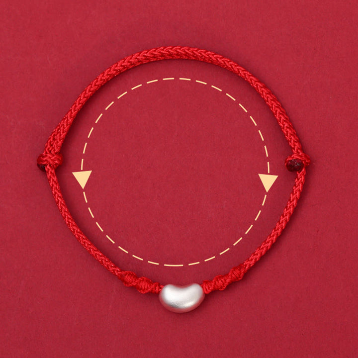 Bracelet tressé fait main en argent sterling 999 avec motif de haricot et Buddha Stones