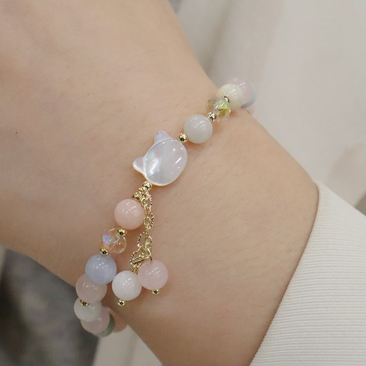 Bracelet d'amour de chat en pierre naturelle de quartz fraise et de morganite de Buddha Stones Tridacna - image 7
