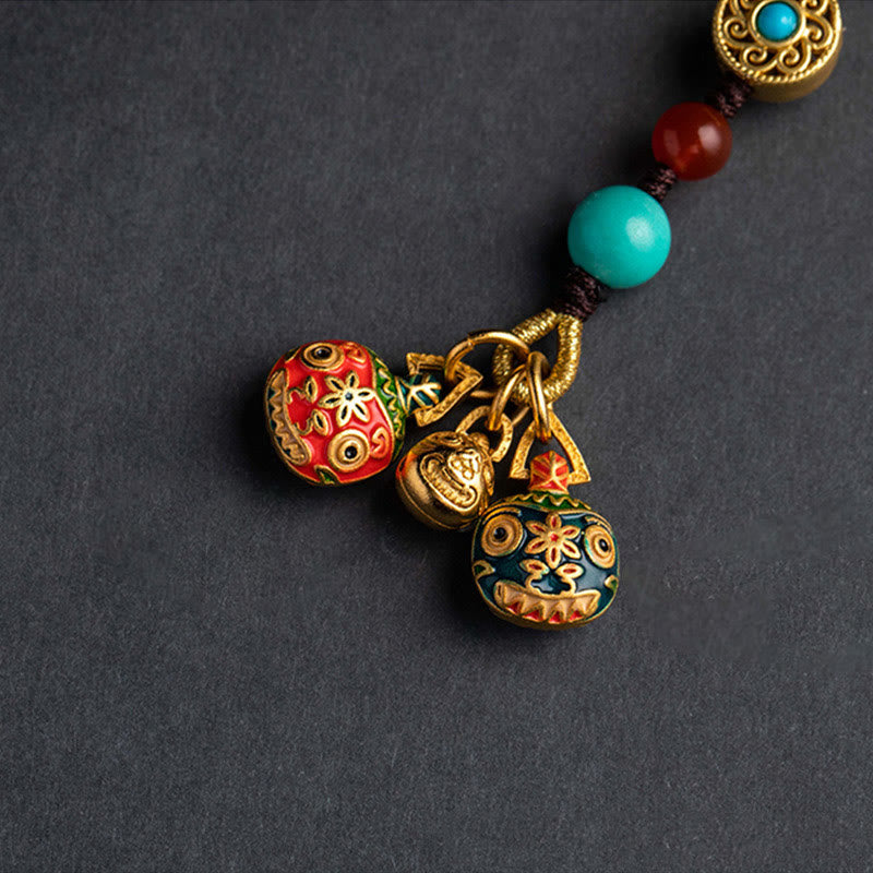 Porte-clés de voiture en forme de bête avaleuse dorée avec Buddha Stones , décoration à suspendre pour téléphone