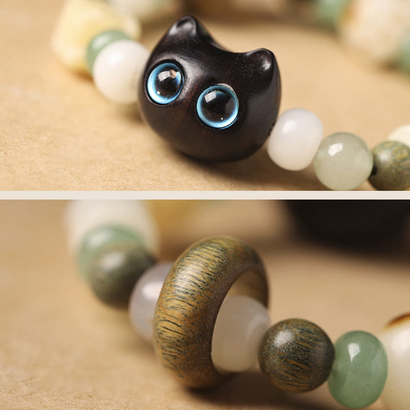 Buddha Stones Graine de Bodhi Bois de santal vert Bois d'ébène Petite feuille Bois de santal rouge Tête de chat Patte Griffe Bracelet de paix - image 5