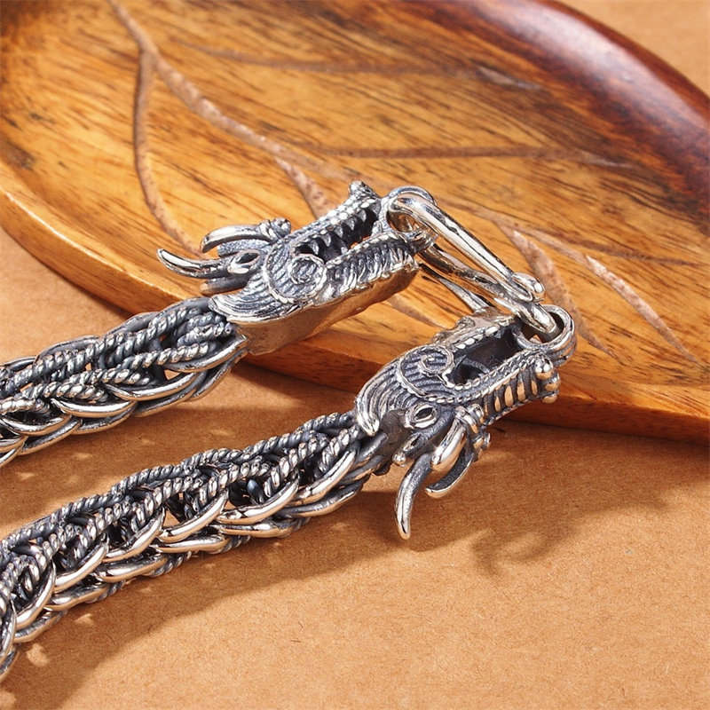 Bracelet jonc en argent sterling 925 avec Buddha Stones et dragon