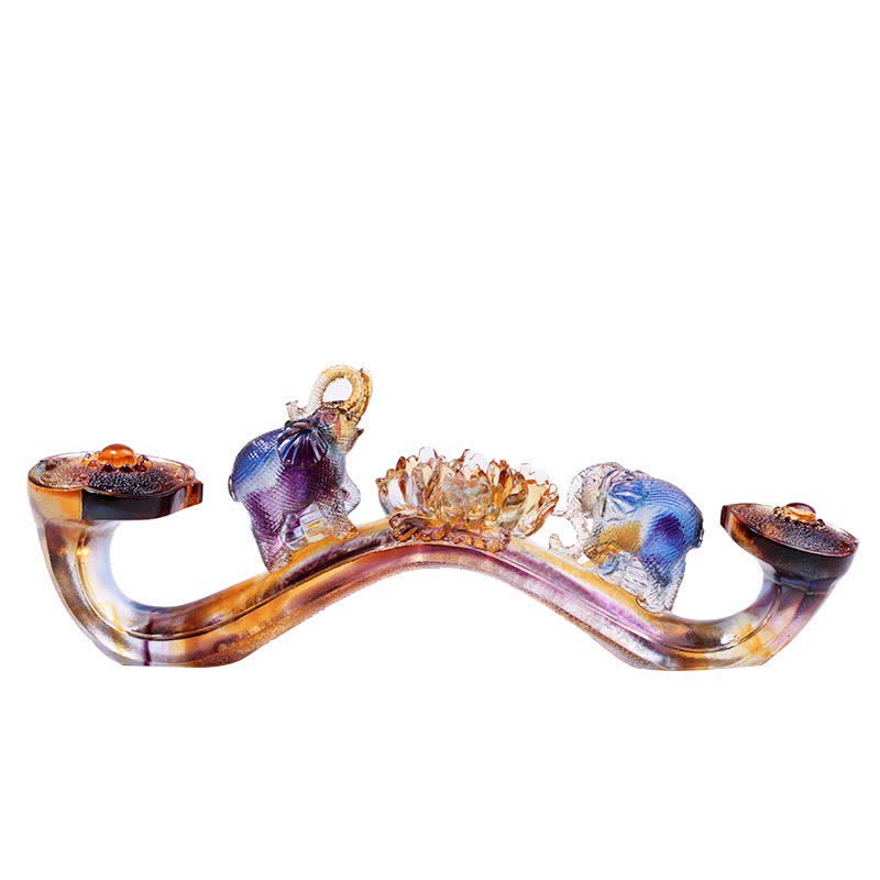 Pièce d'art en cristal fait à la main en forme d'éléphant Ruyi de Liuli, décoration d'intérieur avec base en cristal - image 5