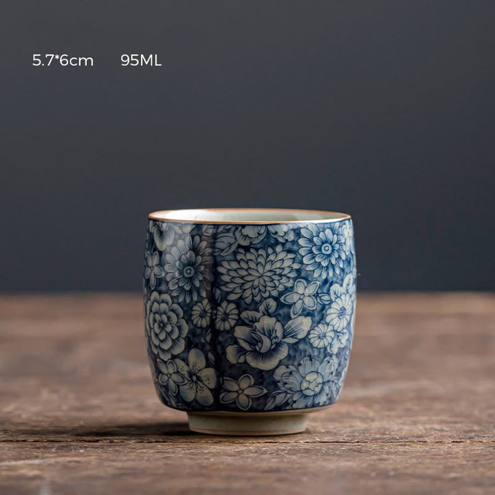 Tasse à thé en céramique motif Buddha Stones Lotus bleu Fleur de pêcher Chrysanthème Tasses à thé Kung Fu