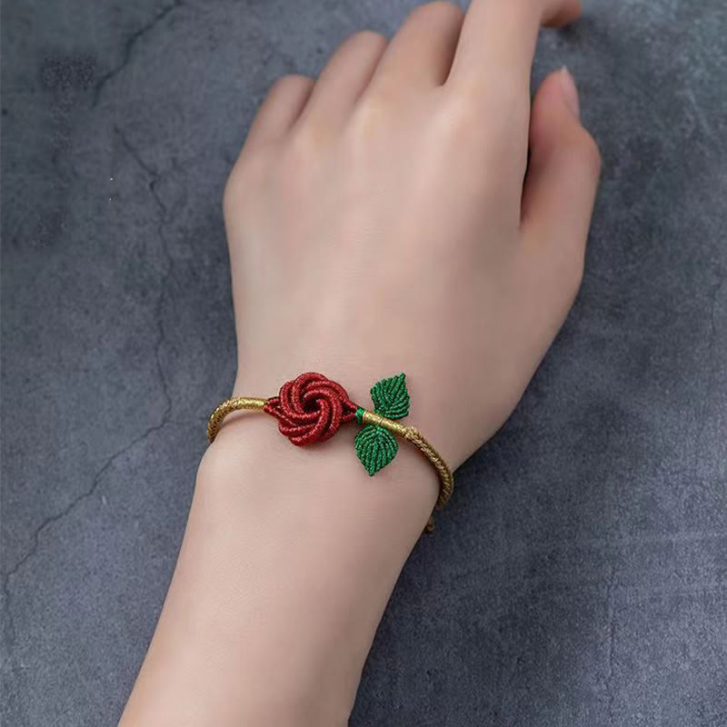 Bracelet fait main en corde de fleur de rose Buddha Stones et huit fils, nœud de paix, porte-bonheur