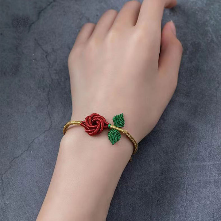 Bracelet fait main en corde de fleur de rose Buddha Stones et huit fils, nœud de paix, porte-bonheur