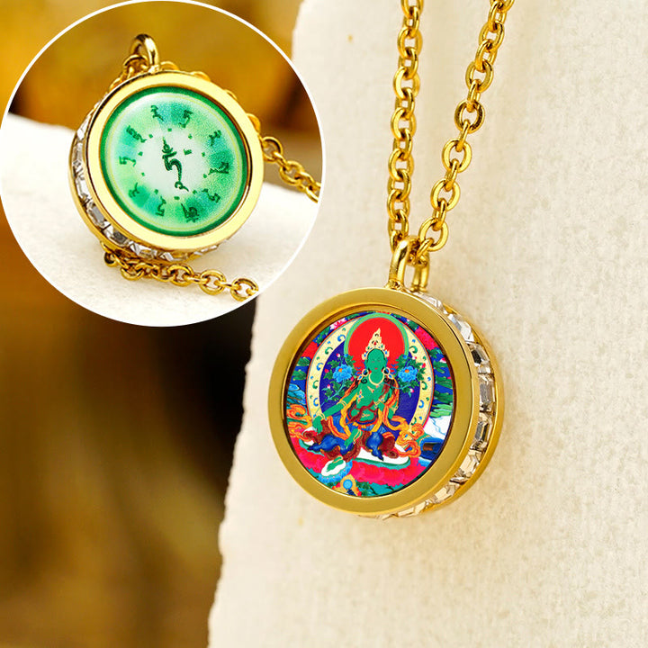 Buddha Stones Sérénité Bouddha Tara Vert Dieu de la Richesse Pierres de Bouddha Tibétain Jaune - Devant Tara Verte Derrière Mantra - image 13