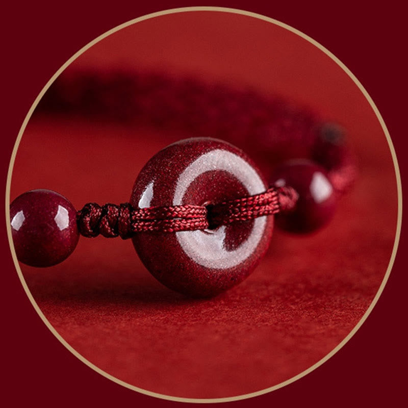 Bracelet de cheville en corde de bénédiction avec breloque en cinabre faite à la main en Buddha Stones