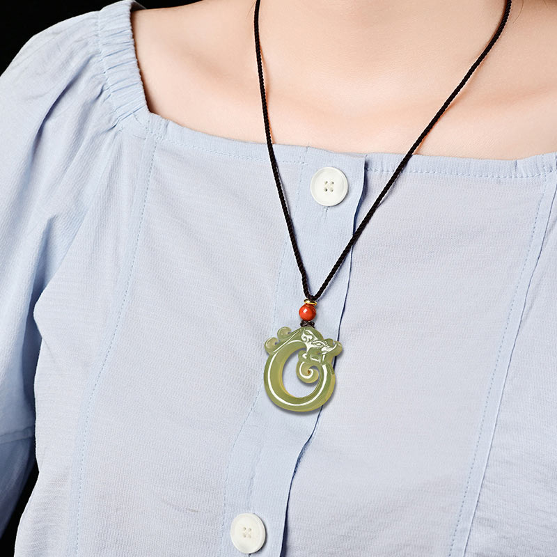Collier pendentif en corde de protection du dragon en jade blanc et jade cyan Buddha Stones - image 3