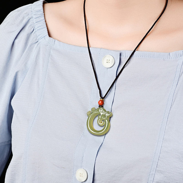 Collier pendentif en corde de protection du dragon en jade blanc et jade cyan Buddha Stones - image 3