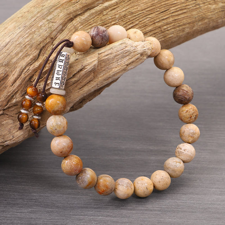 Bracelet de renforcement en pierre vieillie Buddha Stones Om Mani Padme Hum